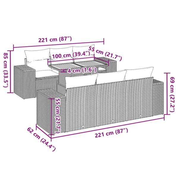 7-Delige Loungeset Met Kussens Poly Rattan - Afbeelding 12