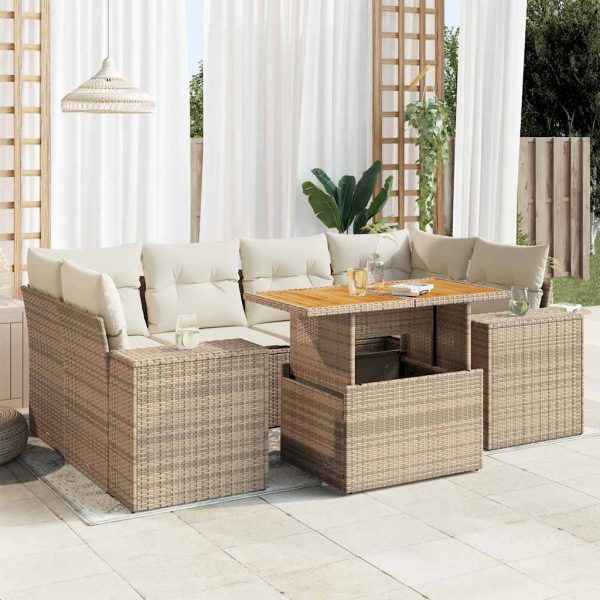 7-Delige Loungeset Met Kussens Poly Rattan - Afbeelding 16