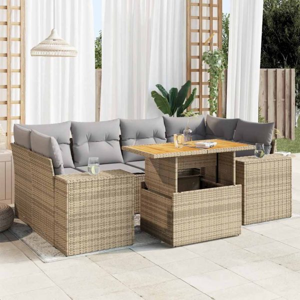 7-Delige Loungeset Met Kussens Poly Rattan - Afbeelding 15