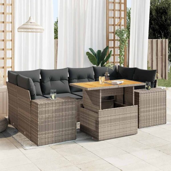 7-Delige Loungeset Met Kussens Poly Rattan - Afbeelding 14