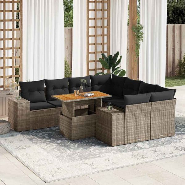 9-Delige Loungeset Met Kussens Poly Rattan - Afbeelding 14