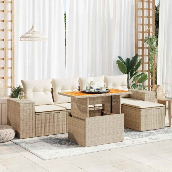 6-Delige Loungeset Met Kussens Poly Rattan - Afbeelding 13