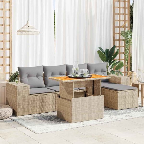 6-Delige Loungeset Met Kussens Poly Rattan - Afbeelding 15