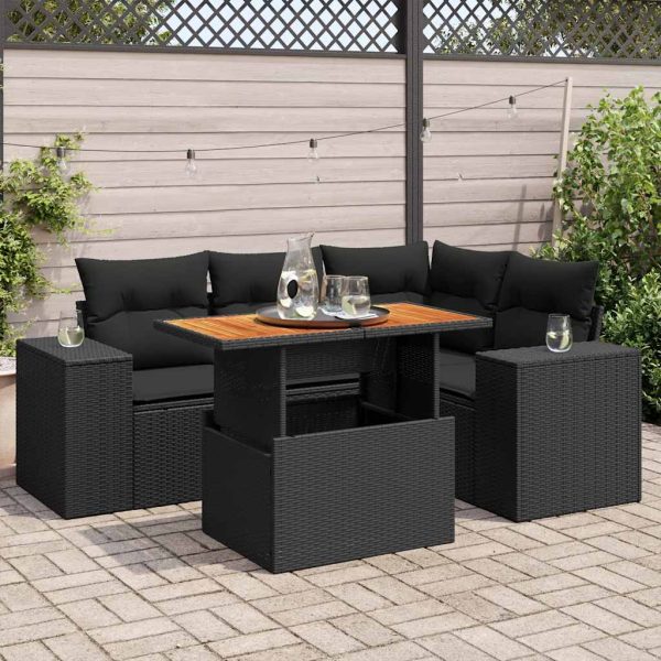 5-Delige Loungeset Met Kussens Poly Rattan