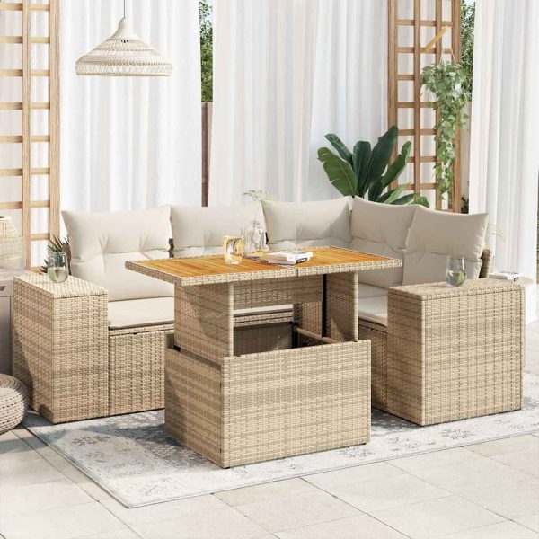 5-Delige Loungeset Met Kussens Poly Rattan - Afbeelding 16