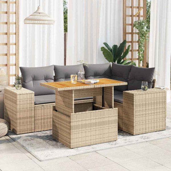 5-Delige Loungeset Met Kussens Poly Rattan - Afbeelding 13