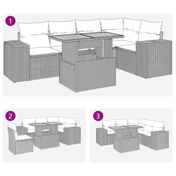 6-Delige Loungeset Met Kussens Poly Rattan - Afbeelding 7