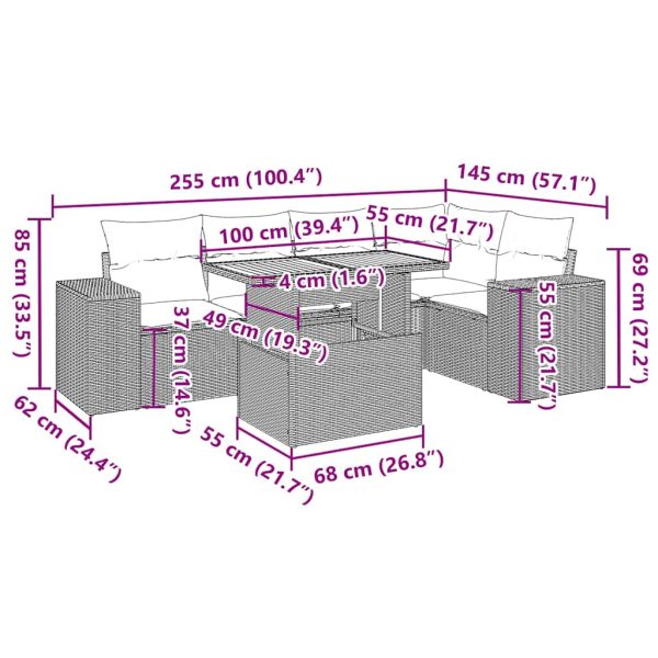 6-Delige Loungeset Met Kussens Poly Rattan - Afbeelding 11