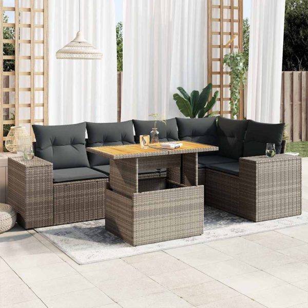 6-Delige Loungeset Met Kussens Poly Rattan - Afbeelding 14