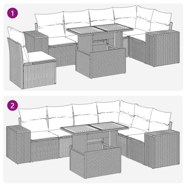 7-Delige Loungeset Met Kussens Poly Rattan - Afbeelding 11