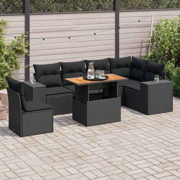 7-Delige Loungeset Met Kussens Poly Rattan