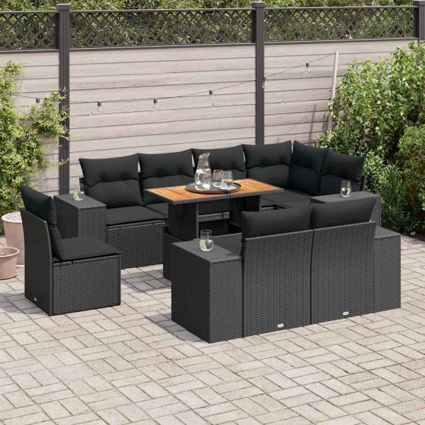 9-Delige Loungeset Met Kussens Poly Rattan