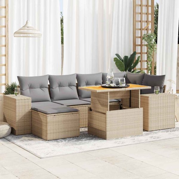 7-Delige Loungeset Met Kussens Poly Rattan - Afbeelding 13