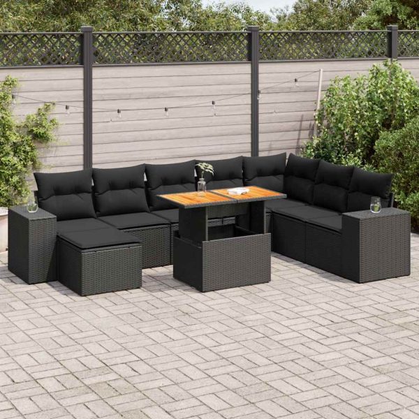 9-Delige Loungeset Met Kussens Poly Rattan Acacia