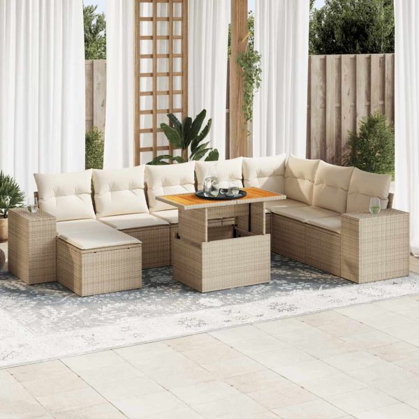 9-Delige Loungeset Met Kussens Poly Rattan Acacia - Afbeelding 16