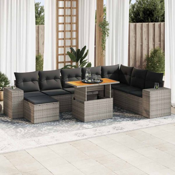 9-Delige Loungeset Met Kussens Poly Rattan Acacia - Afbeelding 14