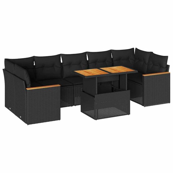 8-Delige Loungeset Met Kussens Poly Rattan Acacia - Afbeelding 2