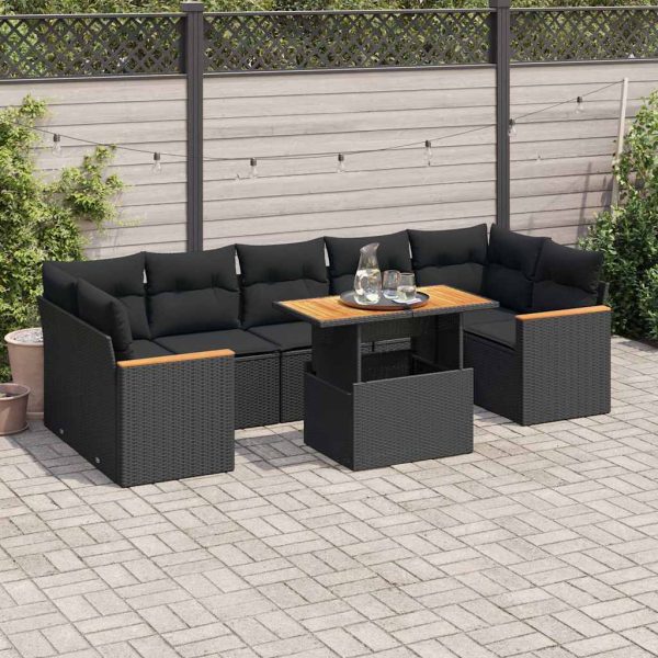 8-Delige Loungeset Met Kussens Poly Rattan Acacia