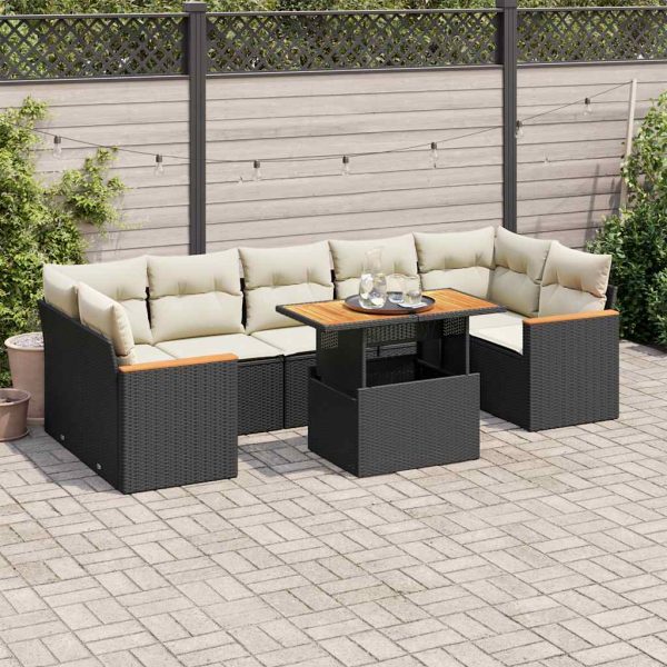 8-Delige Loungeset Met Kussens Poly Rattan Acacia - Afbeelding 15