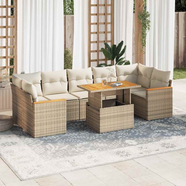 8-Delige Loungeset Met Kussens Poly Rattan Acacia - Afbeelding 14