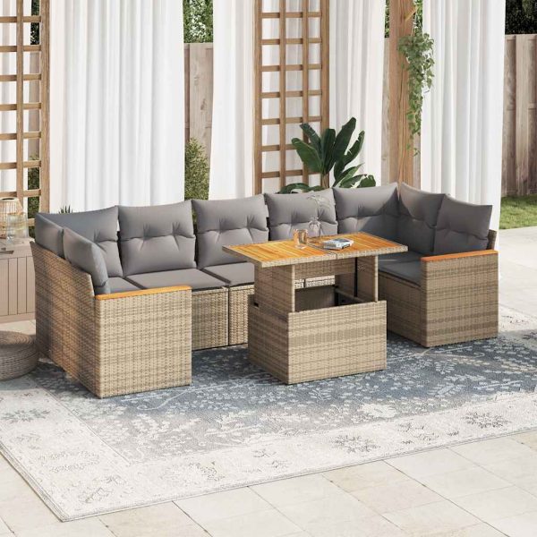 8-Delige Loungeset Met Kussens Poly Rattan Acacia - Afbeelding 16