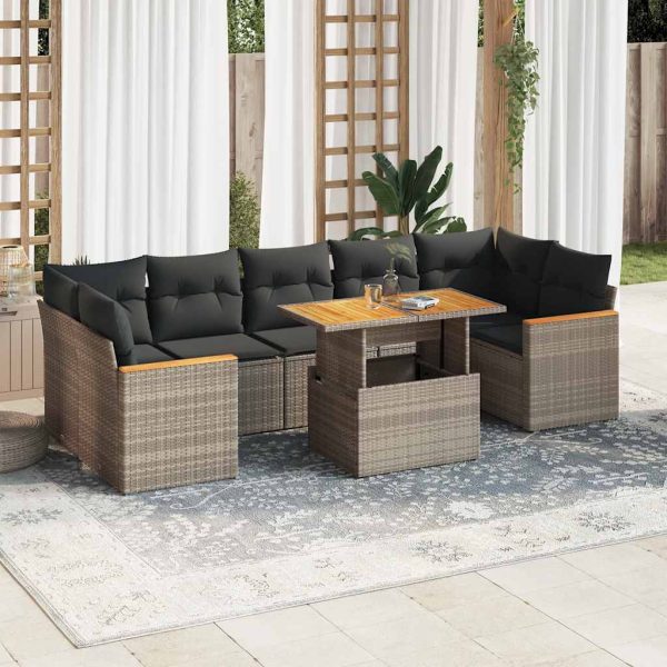 8-Delige Loungeset Met Kussens Poly Rattan Acacia - Afbeelding 13