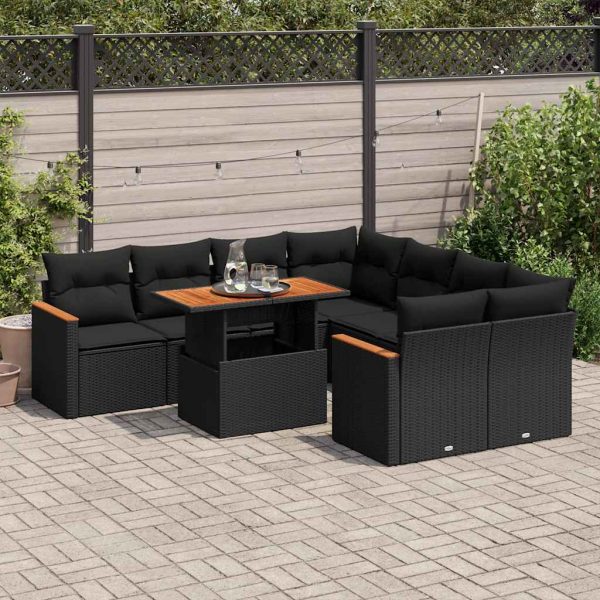 9-Delige Loungeset Met Kussens Poly Rattan Acacia