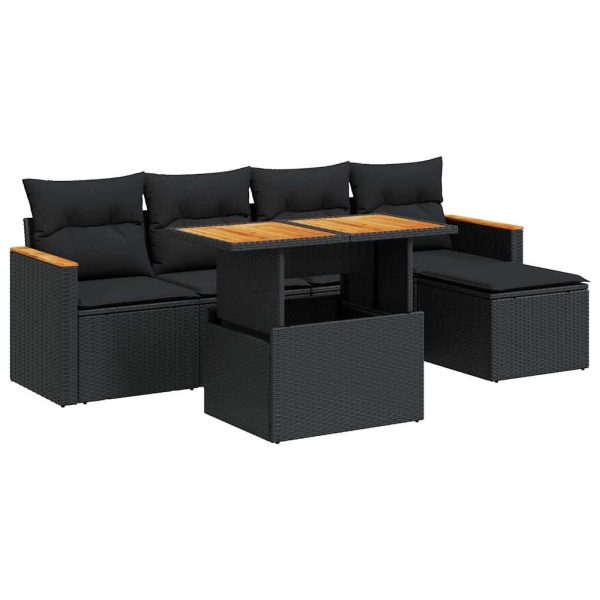 6-Delige Loungeset Met Kussens Poly Rattan Acacia - Afbeelding 2