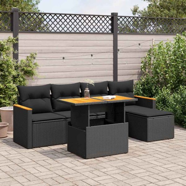 6-Delige Loungeset Met Kussens Poly Rattan Acacia