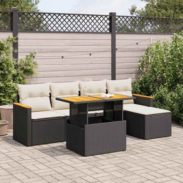 6-Delige Loungeset Met Kussens Poly Rattan Acacia - Afbeelding 13