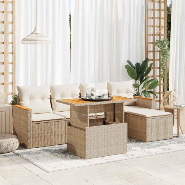 6-Delige Loungeset Met Kussens Poly Rattan Acacia - Afbeelding 16