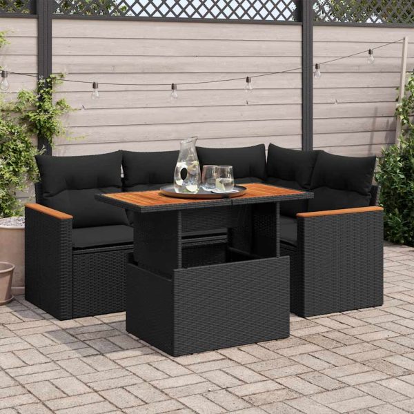 5-Delige Loungeset Met Kussens Poly Rattan Acacia