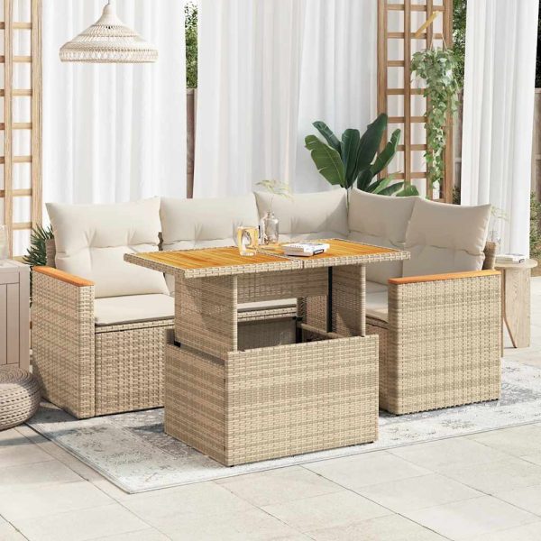 5-Delige Loungeset Met Kussens Poly Rattan Acacia - Afbeelding 16