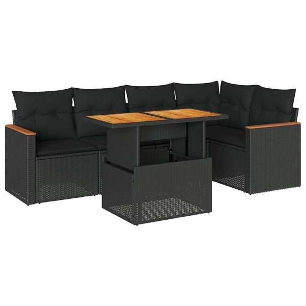 6-Delige Loungeset Met Kussens Poly Rattan Acacia - Afbeelding 2