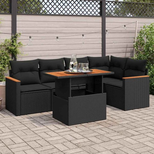 6-Delige Loungeset Met Kussens Poly Rattan Acacia