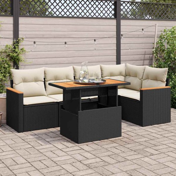 6-Delige Loungeset Met Kussens Poly Rattan Acacia - Afbeelding 13