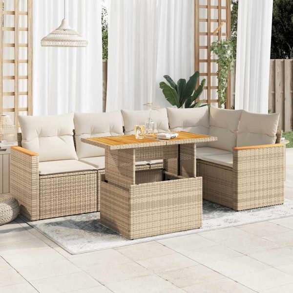 6-Delige Loungeset Met Kussens Poly Rattan Acacia - Afbeelding 16