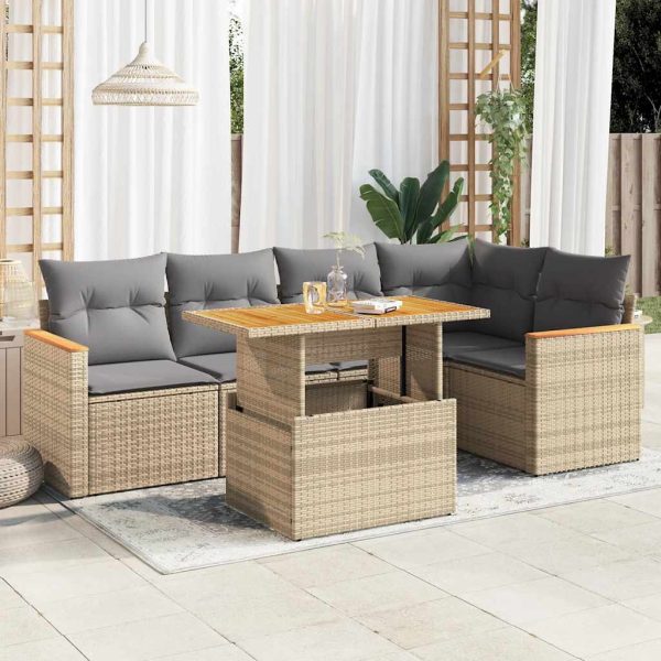 6-Delige Loungeset Met Kussens Poly Rattan Acacia - Afbeelding 15