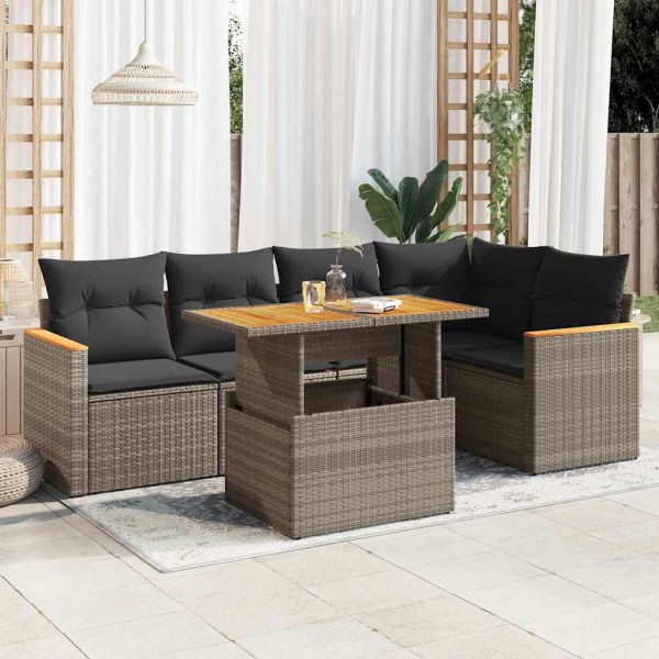 6-Delige Loungeset Met Kussens Poly Rattan Acacia - Afbeelding 14