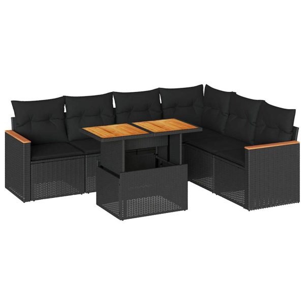 7-Delige Loungeset Met Kussens Poly Rattan Acacia - Afbeelding 2