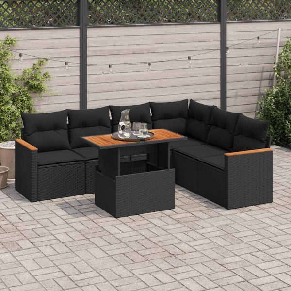 7-Delige Loungeset Met Kussens Poly Rattan Acacia