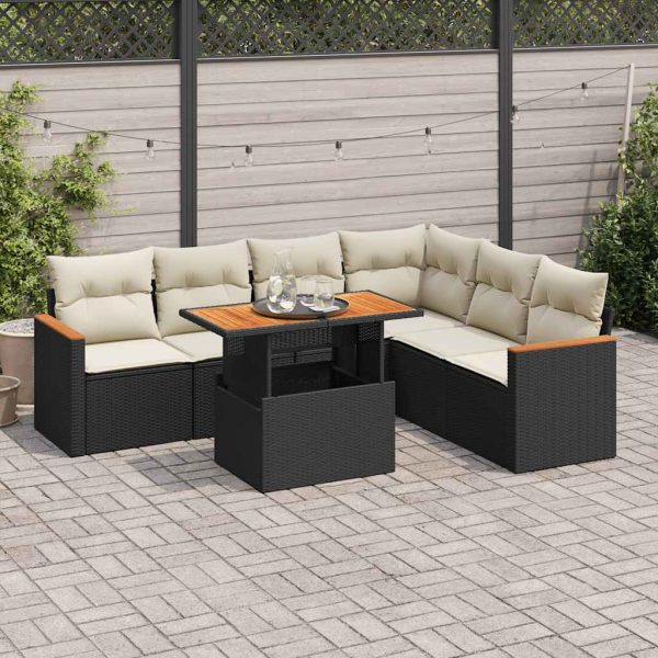 7-Delige Loungeset Met Kussens Poly Rattan Acacia - Afbeelding 14