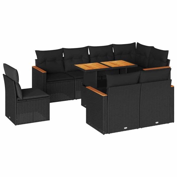 9-Delige Loungeset Met Kussens Poly Rattan Acacia - Afbeelding 2