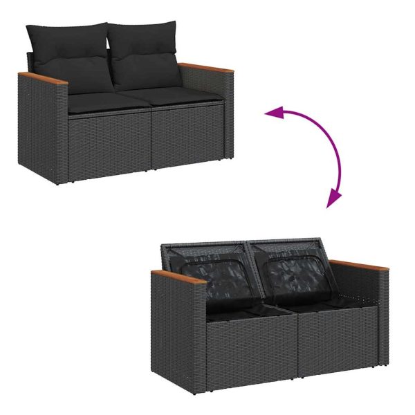 9-Delige Loungeset Met Kussens Poly Rattan Acacia - Afbeelding 7