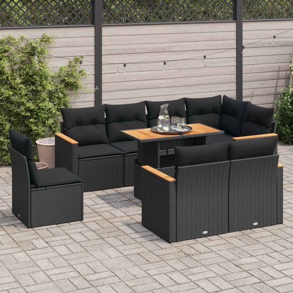 9-Delige Loungeset Met Kussens Poly Rattan Acacia