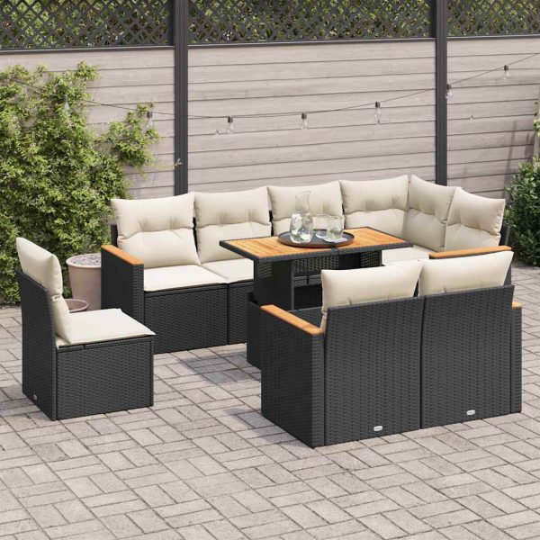 9-Delige Loungeset Met Kussens Poly Rattan Acacia - Afbeelding 14