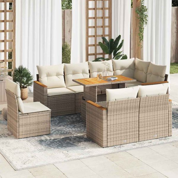 9-Delige Loungeset Met Kussens Poly Rattan Acacia - Afbeelding 16