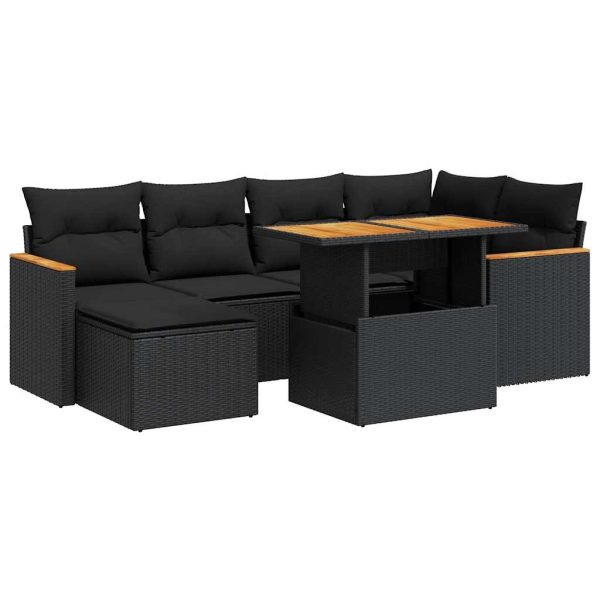 7-Delige Loungeset Met Kussens Poly Rattan Acacia - Afbeelding 2