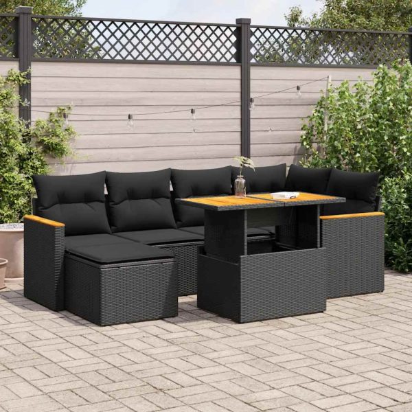 7-Delige Loungeset Met Kussens Poly Rattan Acacia