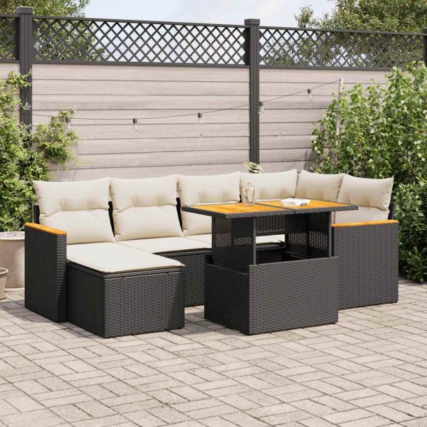 7-Delige Loungeset Met Kussens Poly Rattan Acacia - Afbeelding 15